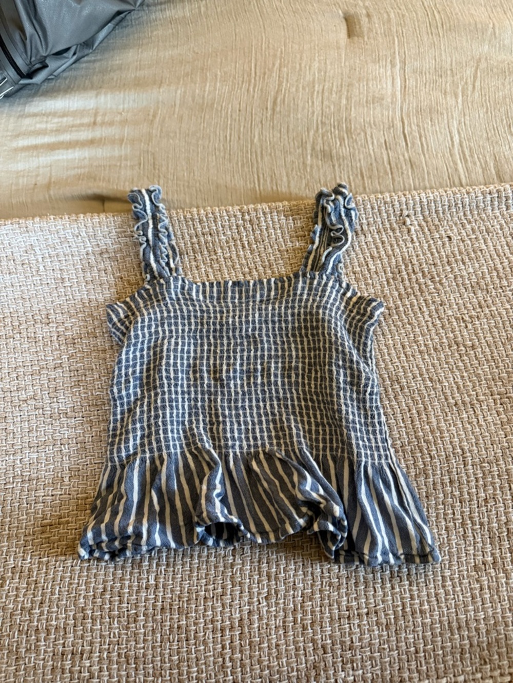 Hollister Smocked Blue and White Striped Ruffle Tank Top